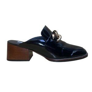 Steve Madden Women’s Black PU Patent Chain Detail Block Heel Lorie Mules Sz 11M